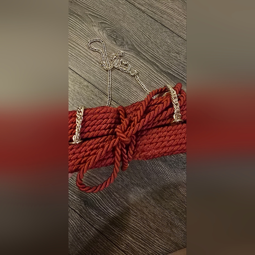 Zara Women Woven Red Heart Chain Purse With Tie - Picture 10 of 13